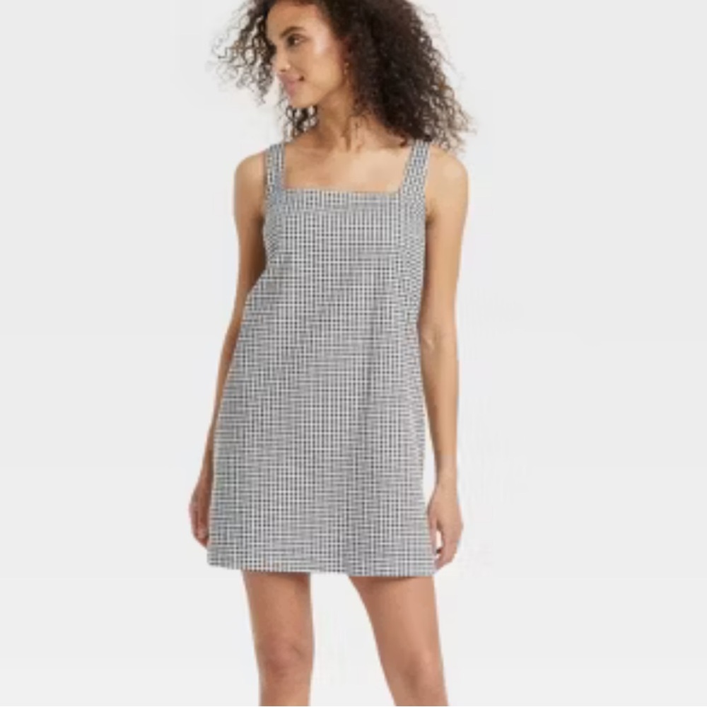 Black and white gingham shift dress